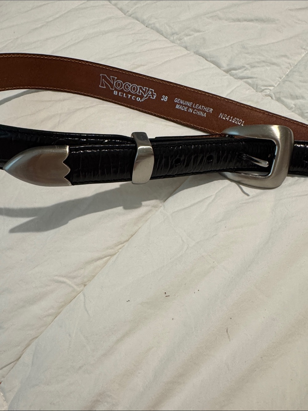 Nocona Black Crocodile-Embossed Leather Belt with Silver Hardware